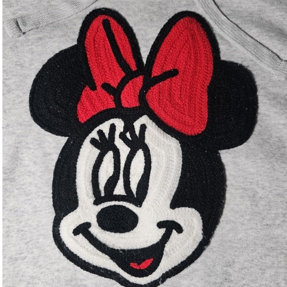 Disney Tops - Disney Minnie Mouse Hoodie Womens XL Heather Grey Chenille Patch Pullover Hoodie